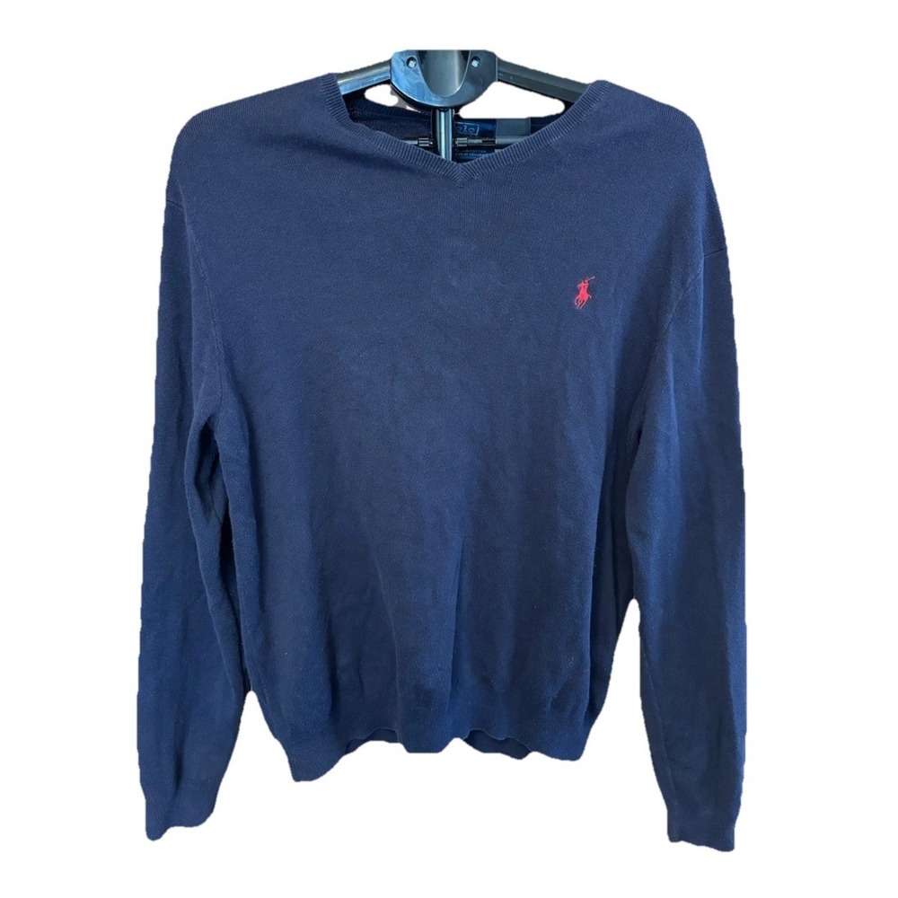 Polo Ralph Lauren Mens L Navy Blue Pullover Sweater Pima Cotton Preppy Casual